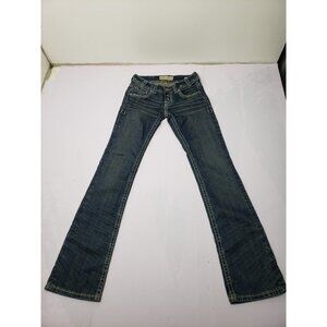 MEK Denim Women’s Low Rise Dark Wash Embroidered Pocket Y2K Jeans Size 26 X 34